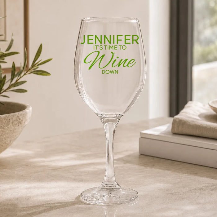 Time To Coloured Wine Glass