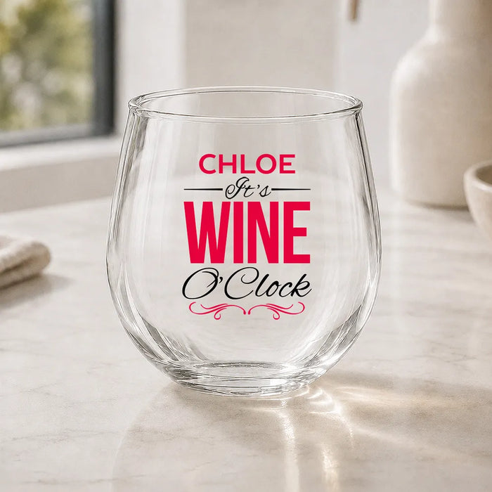 Wine O'Clock Coloured Stemless Wine Glass