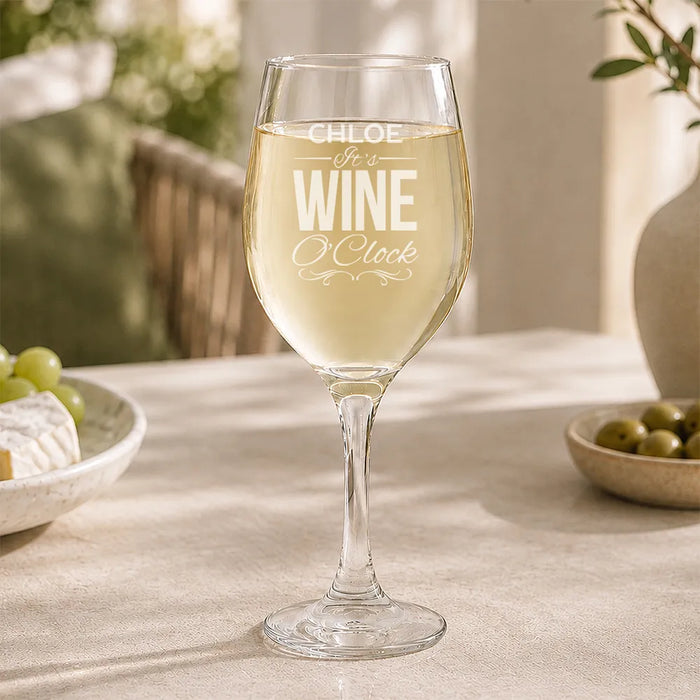 Wine O'Clock Engraved Wine Glass
