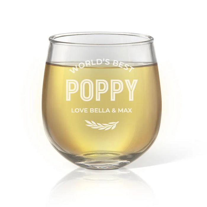 World's Best Classic Engraved Stemless Wine Glass