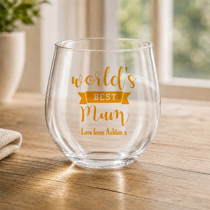 Best Mum Coloured Stemless Wine Glass