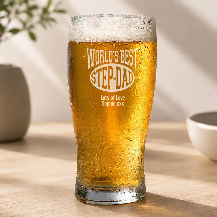 World's Best Step Dad Engraved Standard Beer Glass