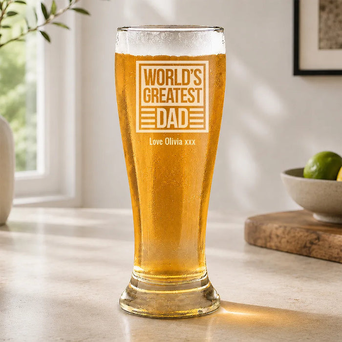 World's Greatest Dad Engraved Premium Beer Glass