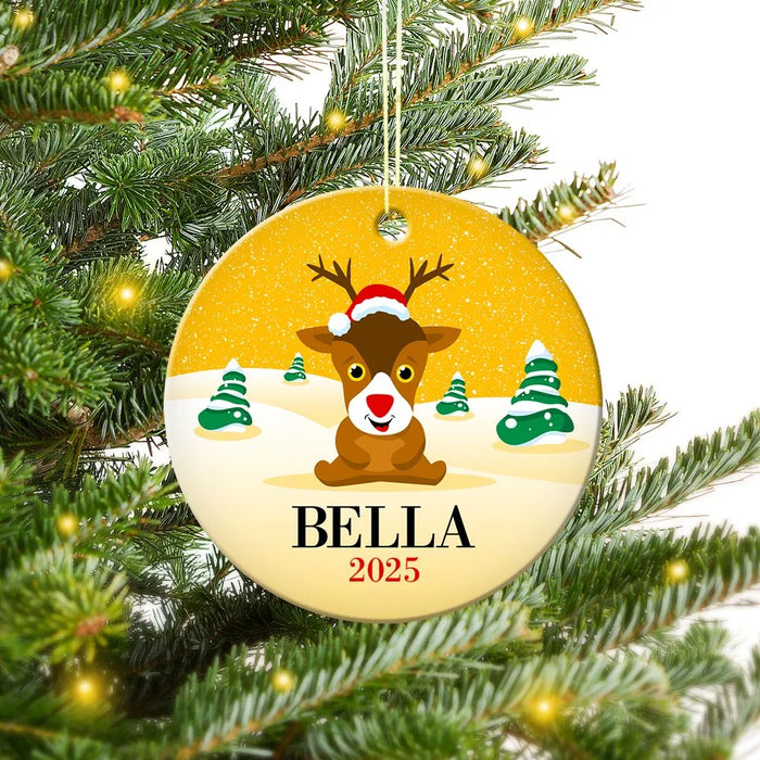 Yellow Snow Round Porcelain Ornament
