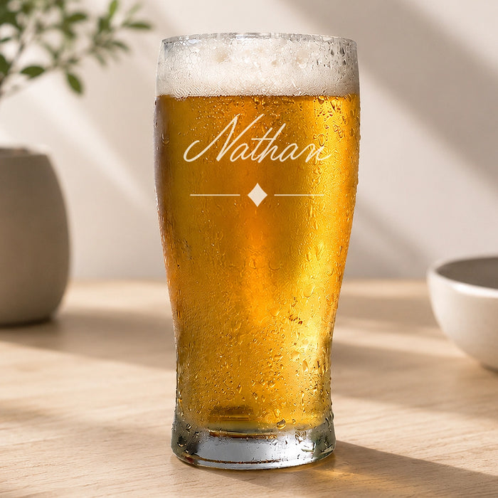 Name Script Engraved Standard Beer Glass