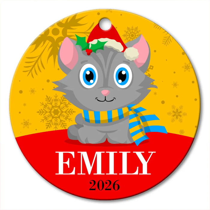 Cat Round Porcelain Ornament