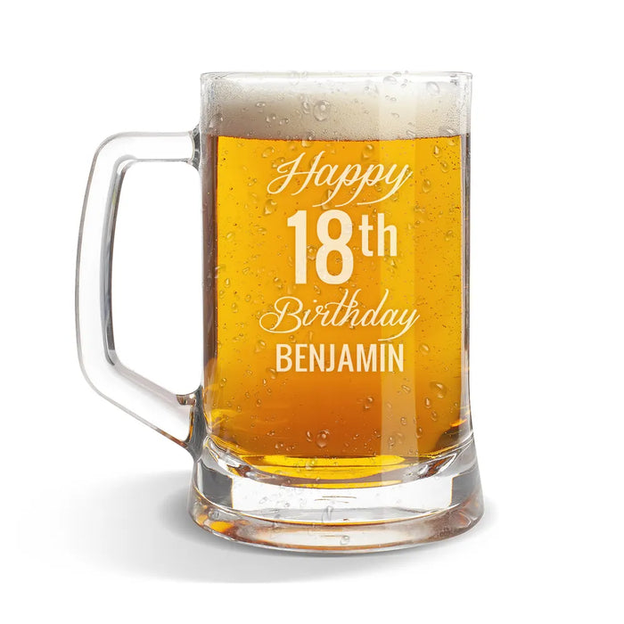 Fancy Happy Birthday Glass Beer Mug