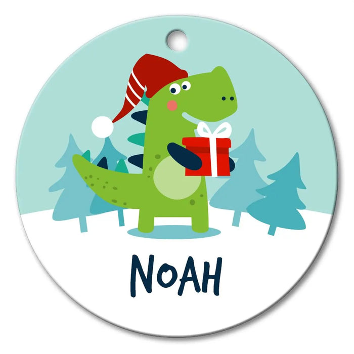Dinosaur Round Porcelain Ornament