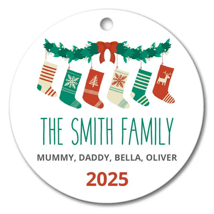 Family Stockings Round Porcelain Ornament
