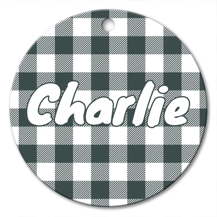 Gingham Round Porcelain Ornament