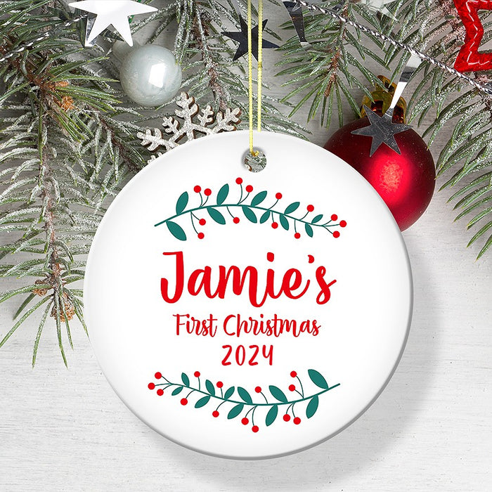 Holly First Christmas Round Porcelain Ornament