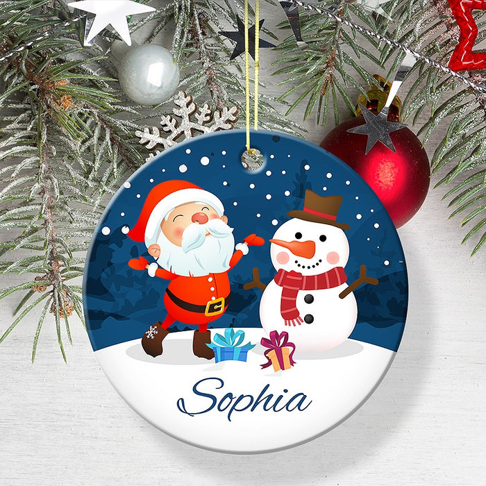 Frosty Christmas Round Porcelain Ornament