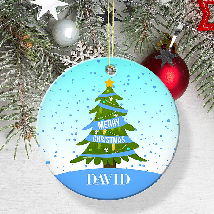 Blue Christmas Round Porcelain Ornament