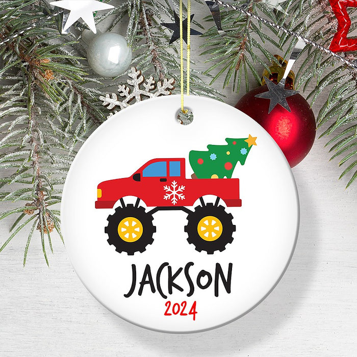 Monster Truck Round Porcelain Ornament