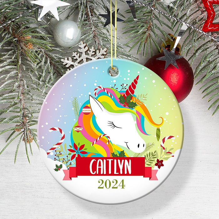 Colourful Unicorn Round Porcelain Ornament