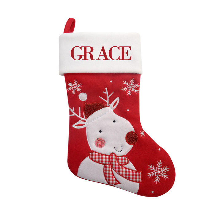 White Reindeer Red Santa Stocking