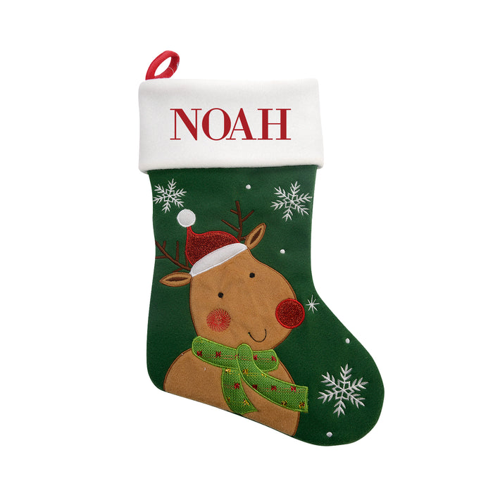 Cute Reindeer Green Santa Stocking