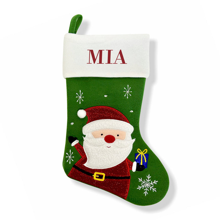 Happy Santa Green Santa Stocking