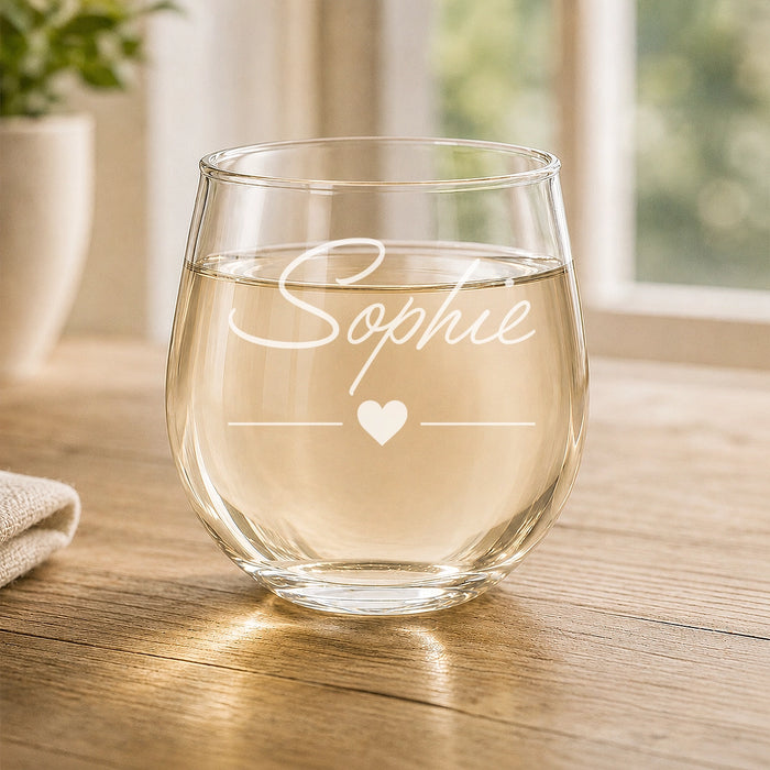 Name Script Engraved Stemless Wine Glass