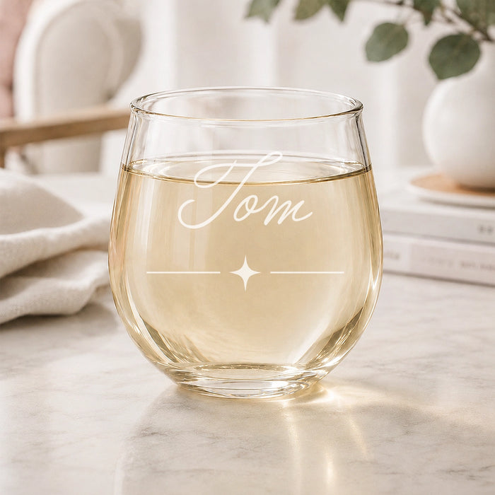 Name Script Engraved Stemless Wine Glass
