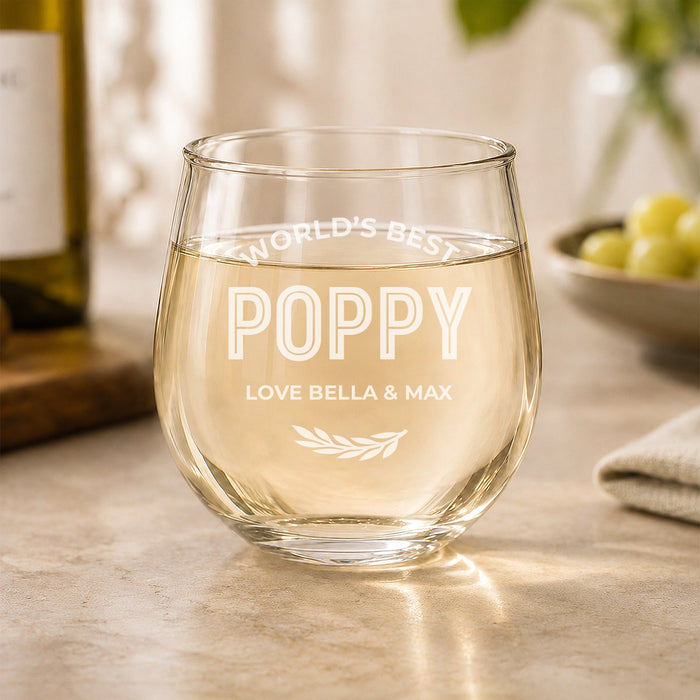 World's Best Classic Engraved Stemless Wine Glass